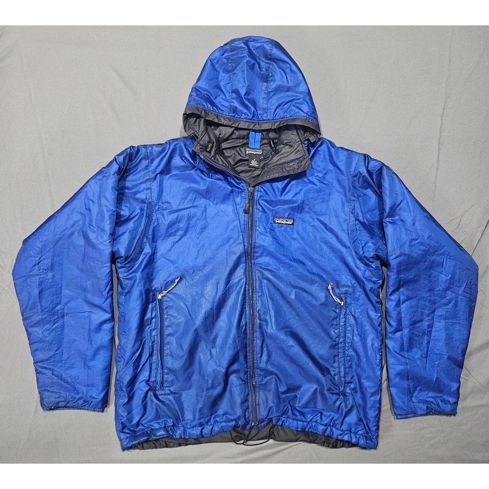 Patagonia Puff Jacket Mens Medium Blue Hooded Insulated Full Zip